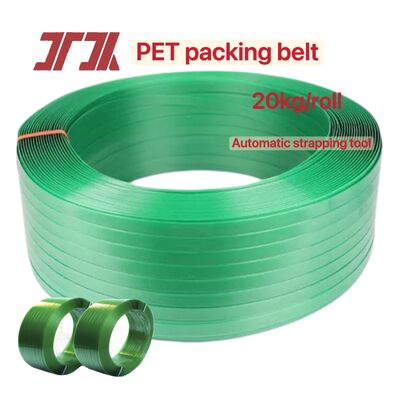 PET Plastic Steel Packaging 9-25mm Green PET strapping belt for automatic strapping